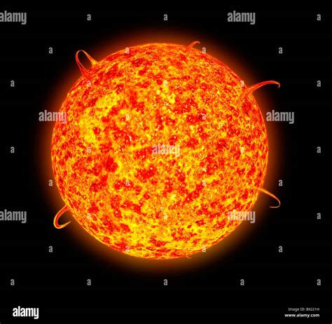 Schematische Darstellung der Sonne mit Sonnenflecken und Sonnenfackeln