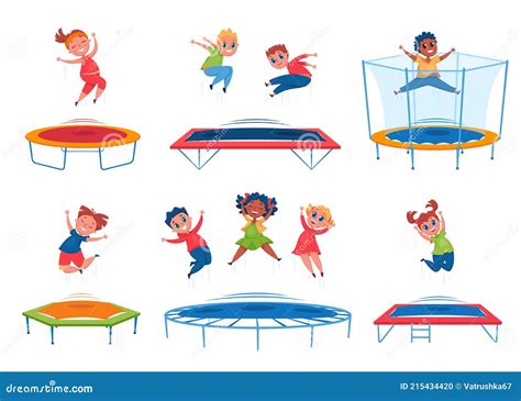 Kinder, die ausgelassen auf einem Trampolin springen und Spaß haben.