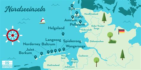 Karte der deutschen Nordseeinseln mit hervorgehobenen Inseln, auf denen die Geburtshilfe eingeschränkt oder geschlossen wurde.