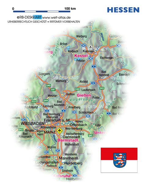 Karte von Hessen mit Markierungen der Standorte der Elterngeldstellen