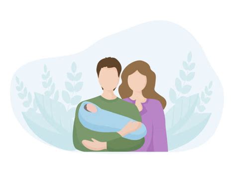 Symbolische Darstellung einer Familie, die einen Neugeborenen hält.