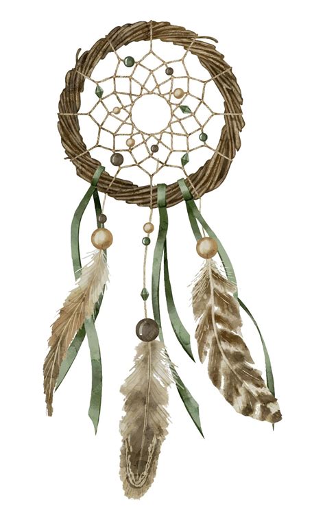 Illustration eines traditionellen Traumfängers mit Federn und Perlen
