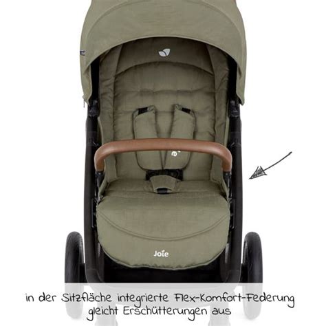 Innenansicht des Joie Litetrax Pro Air Sportsitzes, der die verstellbare Rückenlehne und Fußstütze zeigt.