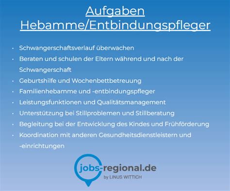 Infografik, die die verschiedenen Aufgaben einer Hebamme darstellt