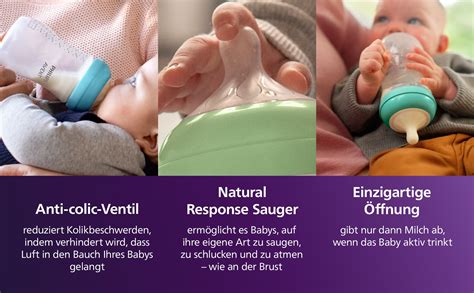 Grafik, die verschiedene Philips Avent Flaschenmodelle im Überblick zeigt