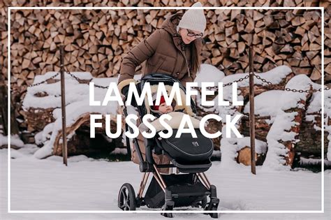Kleines Baby in einem Kinderwagen mit Lammfell Fußsack im Winter