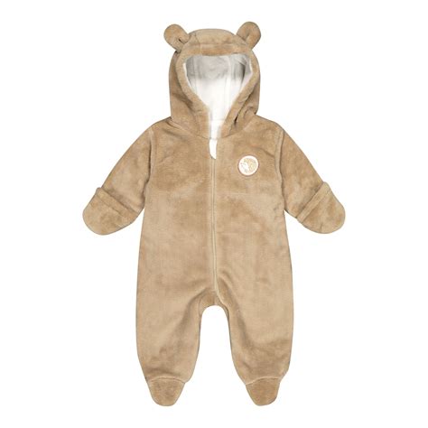 Baby-Overall mit Teddybär-Fell und Kapuze mit Ohren