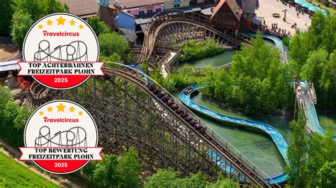 Eine Collage aus verschiedenen Attraktionen des Freizeitparks wie Achterbahn, Klettergerüst und Wasserrutsche.