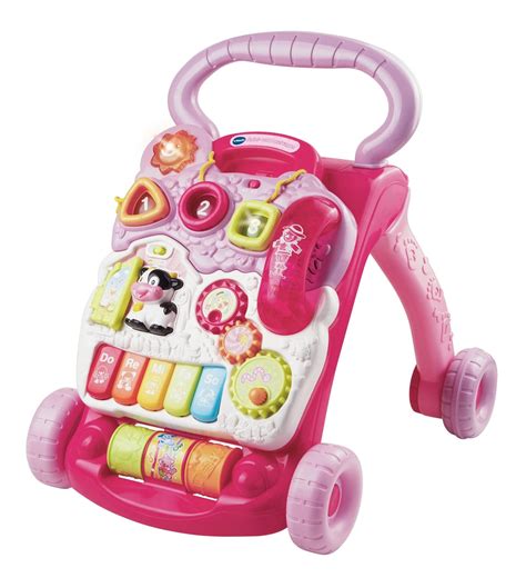 Ein VTech Lauflernwagen in Rosa, der zur Unterstützung beim Laufenlernen dient.