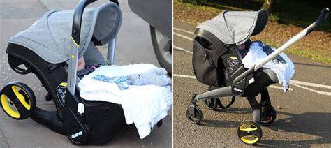 Illustration, die die schnelle Umwandlung der Doona von einem Autositz in einen Kinderwagen zeigt