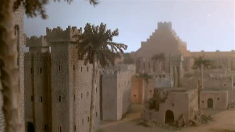 Das babylonische Exil, mit dem Ischtar-Tor und der Zikkurat von Babylon sowie Jerusalem in Flammen.