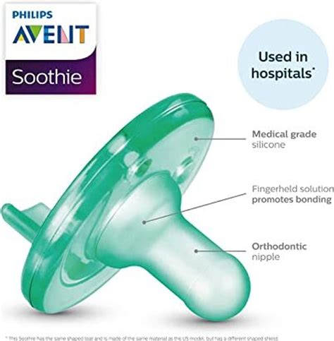 Detailaufnahme des Philips Avent Soothie Schnullers, der die einteilige Konstruktion und das medizinische Silikon zeigt