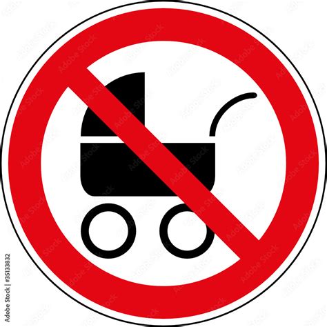 Rundes Verbotsschild mit rotem Rand und Piktogramm, das das Abstellen von Kinderwagen untersagt