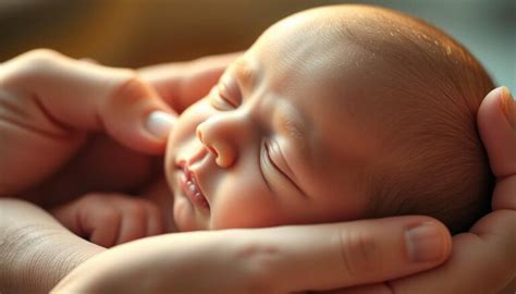 Detailaufnahme von Händen, die auf einem Babykopf ruhen, während ein Segen gesprochen wird