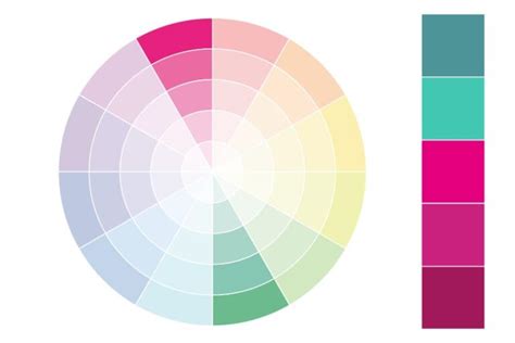Farbpalette mit verschiedenen Rosatönen und harmonierenden Komplementärfarben wie Mintgrün, Gelb und Grau.