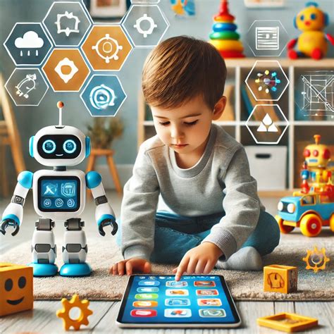 Eine Auswahl an technischen Spielzeugen für Kinder, darunter ein Roboter und eine Drohne