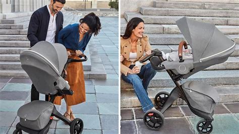 Grafik, die die verschiedenen Komponenten des Stokke Xplory New Reisesystems zeigt, einschließlich Autositz-Adaptern und Zubehör