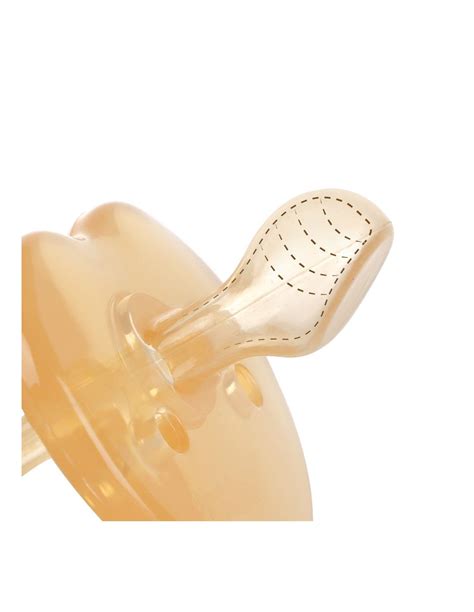 Schema des BIBS Supreme Schnullers mit Hervorhebung des breiten Schildes und des symmetrischen Saugers