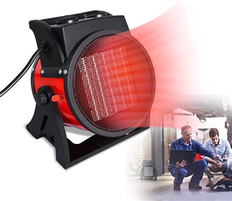 Ein robust aussehender Heizlüfter in einer gut ausgestatteten Werkstatt, der Wärme ausstrahlt