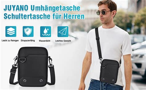 Darstellung einer Auswahl an Herren Umhängetaschen in verschiedenen Größen und Designs, von klein und kompakt bis geräumig und funktional.