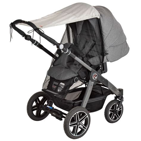 Illustration verschiedener Hartan Zubehörteile wie Fußsack, Sonnensegel und Wickeltasche