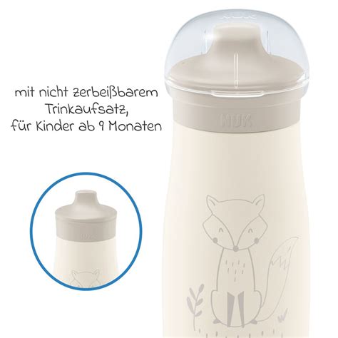Illustration der NUK MINI-ME SIP Trinkflasche mit transparentem Deckel und Mundstück