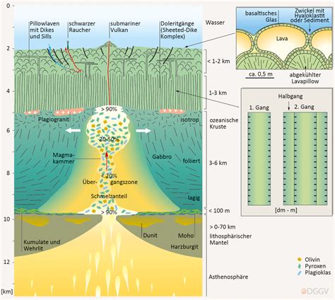 Profil eines Mittelozeanischen Rückens, an dem neue ozeanische Kruste gebildet wird
