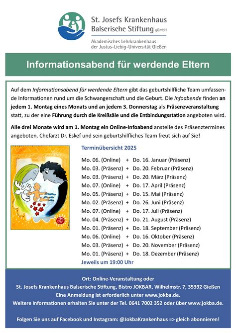 Infografik mit Terminen der Infoabende für werdende Eltern