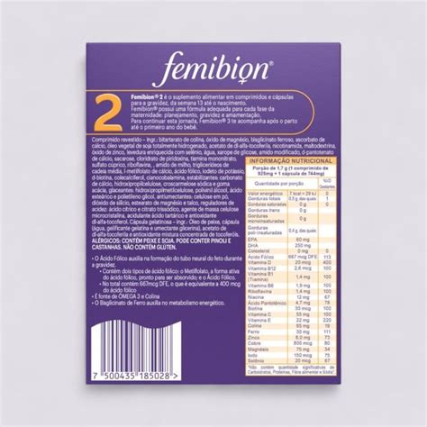 Schema der Nährstoffzusammensetzung von Femibion 2