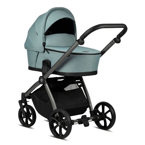 Illustration eines zusammengebauten MOON Kinderwagens mit Babywanne