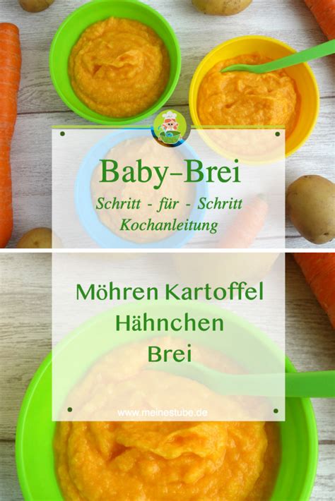 Illustration von Babybrei mit Hähnchen, Karotten und Kartoffeln