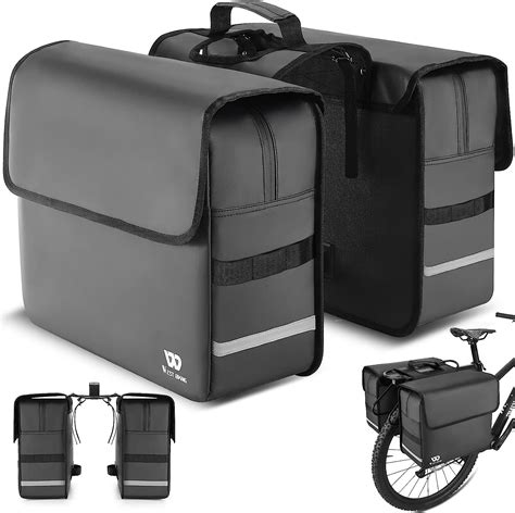 Illustration verschiedener Fahrradtaschen und Gepäckträgerlösungen für den Transport von Kinderwagen und Laufrädern.