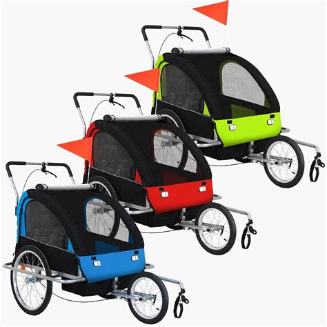 Collage aus verschiedenen Fahrradanhängertypen: Lastenanhänger, Kinderanhänger, Hundeanhänger und Fahrradwohnwagen.