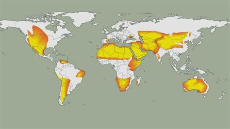 Weltkarte, die die Gebiete mit starker Desertifikation hervorhebt.