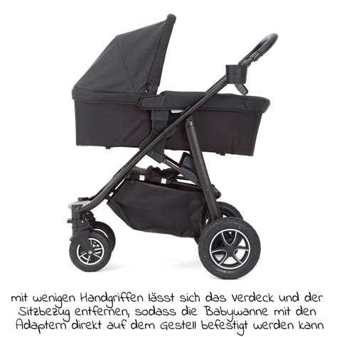 Illustration eines Kinderwagengestells mit aufgesetztem Adapter und Babyschale