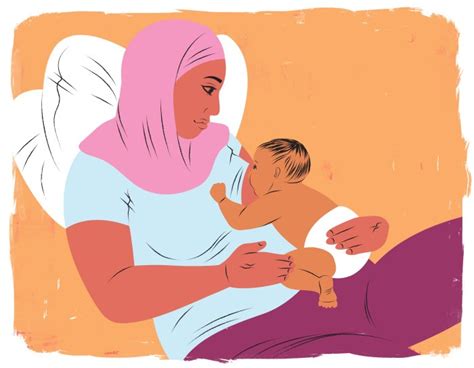 Illustration, die den Haut-zu-Haut-Kontakt zwischen Mutter und Baby während des Stillens zeigt.