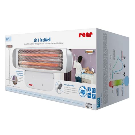 Nahaufnahme des reer FeelWell Heizstrahlers mit Fokus auf das Schutzgitter und die Verstellmöglichkeit