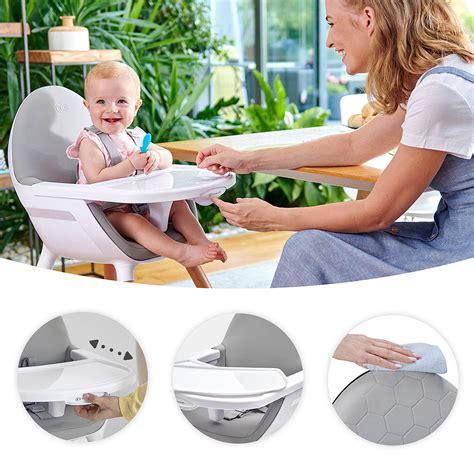 Nahaufnahme der verstellbaren Rückenlehne und Fußstütze des Hochstuhls