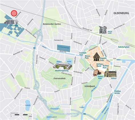 Karte von Oldenburg mit Markierung der von Hebammen abgedeckten Straßen