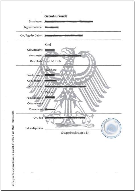Beispiel einer Geburtsurkunde