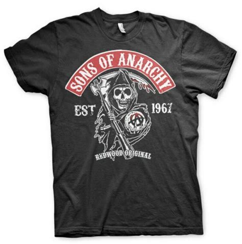 Auswahl an T-Shirts und Accessoires von Sons of Anarchy.