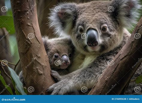 Illustration einer Koala-Mutter, die ihr Junges am Körper trägt