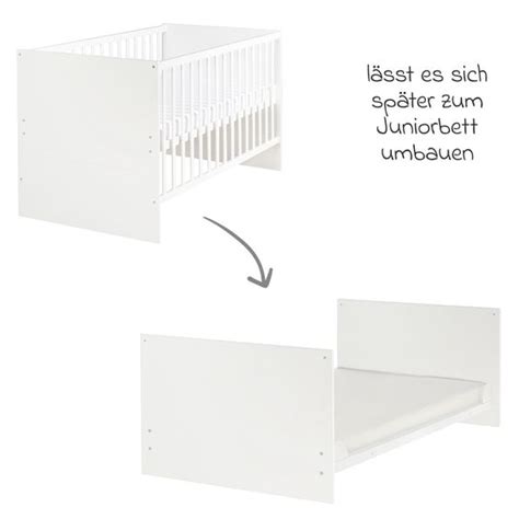 Weiß lackiertes Babybett mit Umbauseiten und höhenverstellbarem Lattenrost