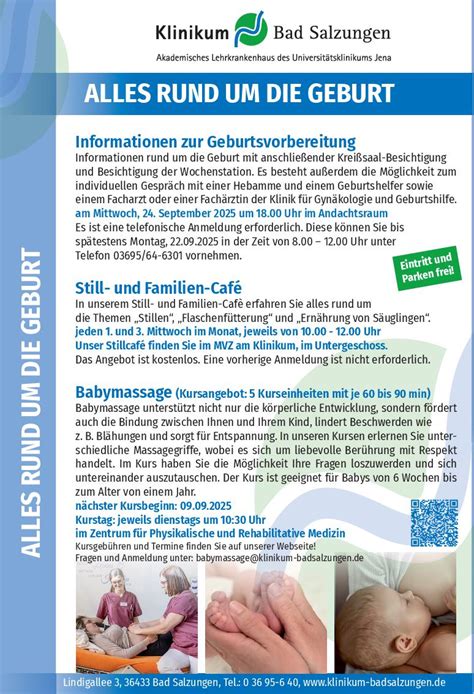 Übersichtliche Darstellung der Informationen rund um die Geburt im Klinikum Buch