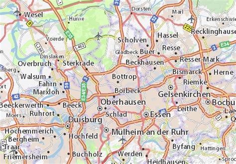 Karte von Bottrop mit markierten Standorten der Beratungsstellen
