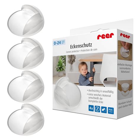 Nahaufnahme eines transparenten Eckschutzes von reer, der eine Möbelecke sichert