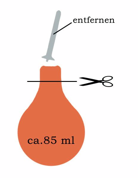 Illustration einer Birnspritze, modifiziert für die Taubenfütterung