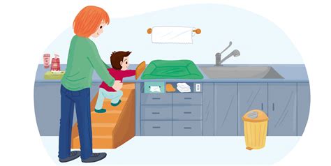 Eine Collage aus Bildern, die verschiedene spielerische Elemente beim Wickeln zeigt: Fingerspiele, ein Mobile, ein kleiner Spiegel und interessante Alltagsgegenstände.