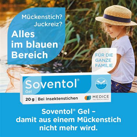 Illustration einer Familie, die Soventol Gel nach einem Insektenstich anwendet