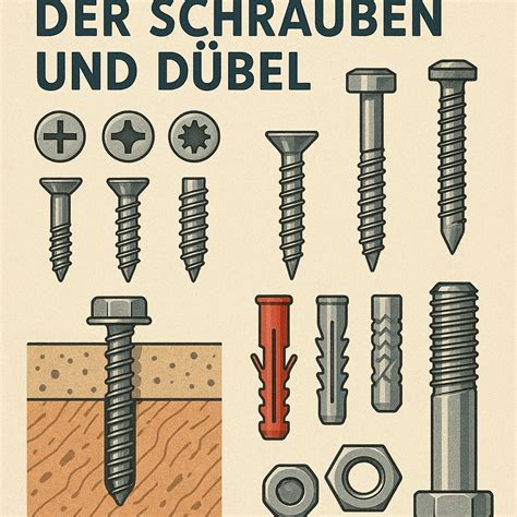 Übersicht der im Lieferumfang enthaltenen Schrauben und Dübel mit ihren Maßen